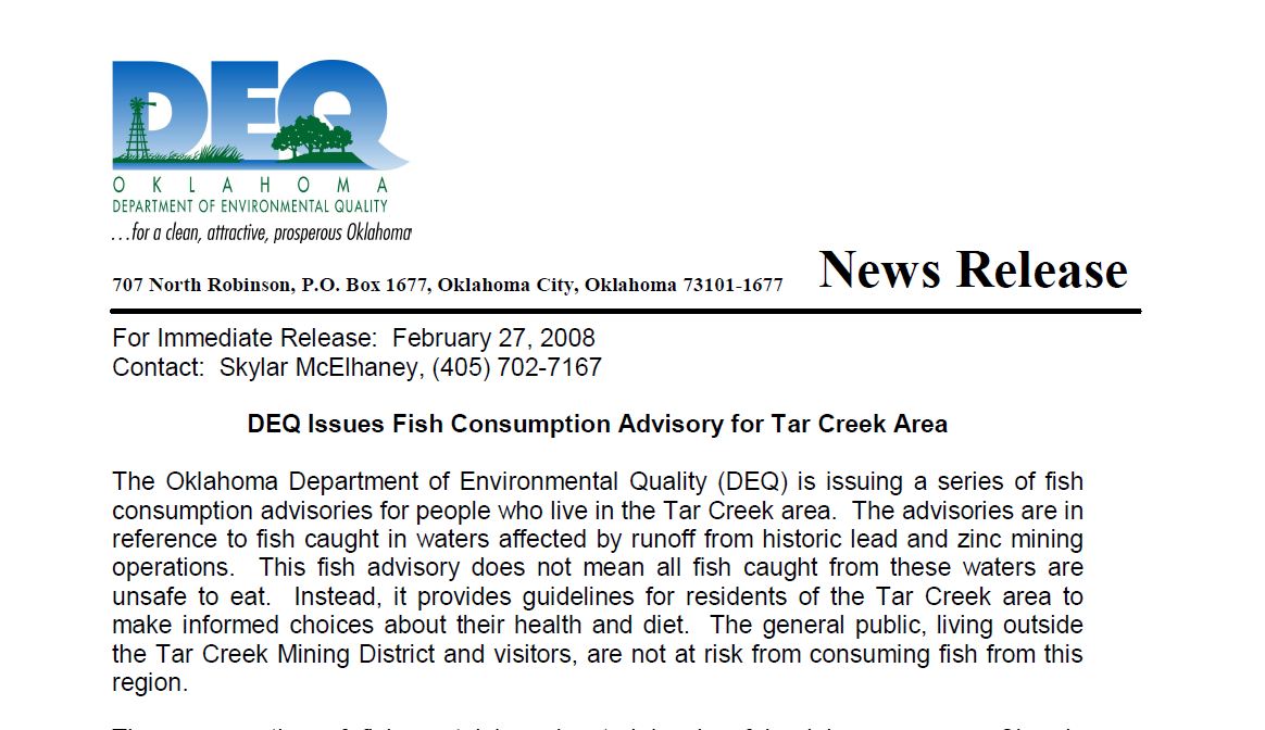 OK DEQ Lead Advisory for Tar Creek Area